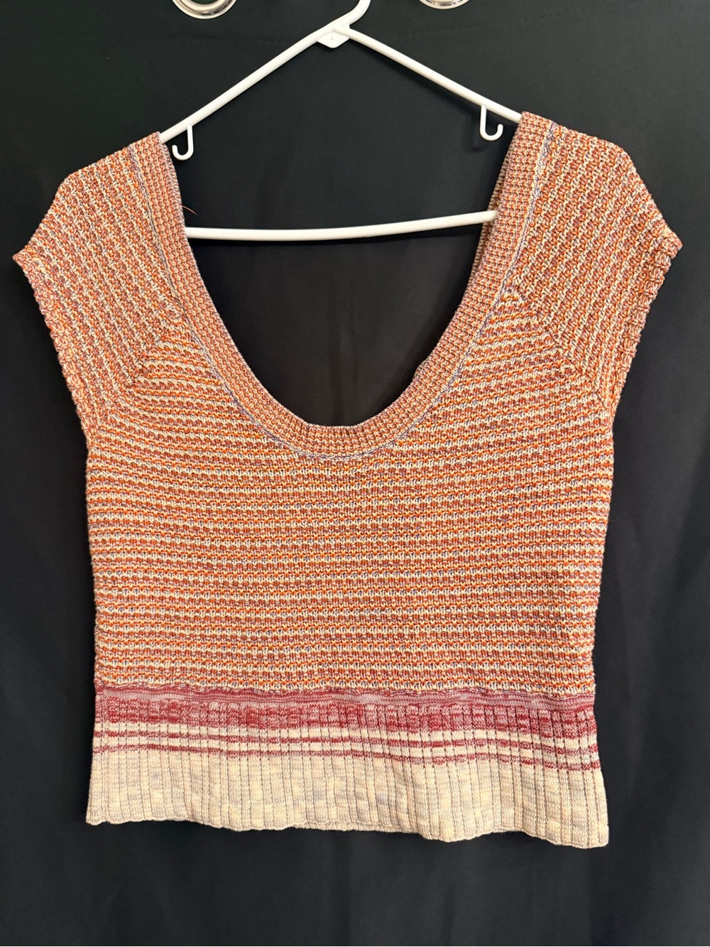 Free People Knit Multicolor Scoop Neck Knit Tank in Orange, Cream, Rose Size M